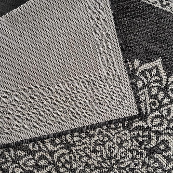 CAMILSON Outdoor Rug 5x7 Medallion Darkgray Modern Area Rugs for Indoor and Outdoor Patios Kitchen and Hallway Mats Washable Porch Deck Outside Carpet (Medallion Darkgray 5 x 7)