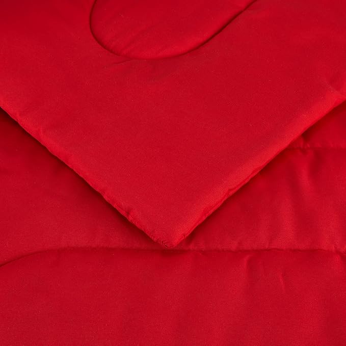 Amazon Basics 3-Piece Soft Microfiber Kids' Comforter and Pillow Sham Set, Full/Queen, Red, Solid