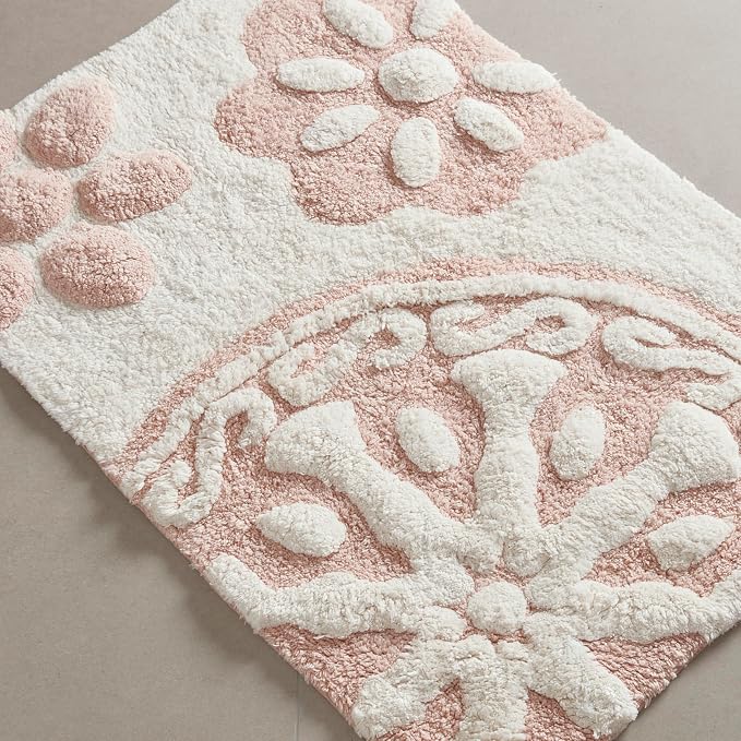 Madison Park Casablanca Tufted Cotton Bath Rug Non-Slip, 20 x 30, Pink | Luxurious Plush Bath Mat, Quick Dry, Soft, Machine Washable, Floral Pattern, Absorbent, Plush, OEKO-TEX, for Bathroom