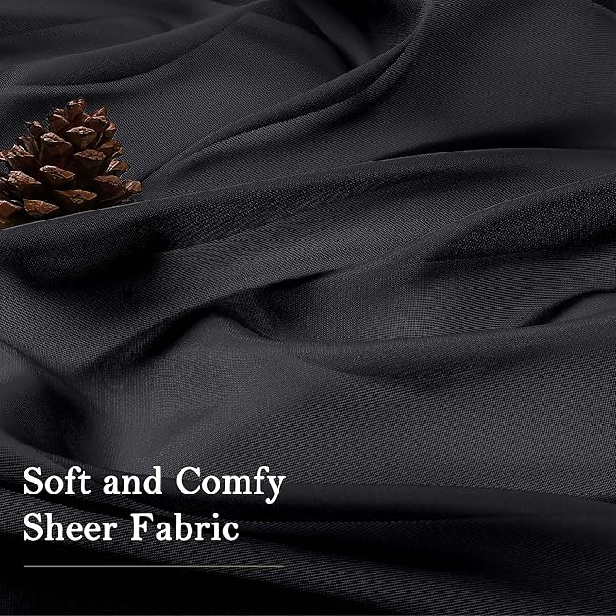 Lecloud Black Sheer Curtains 120 Inches Long 2 Panels, Balance Light & Privacy - Image 8