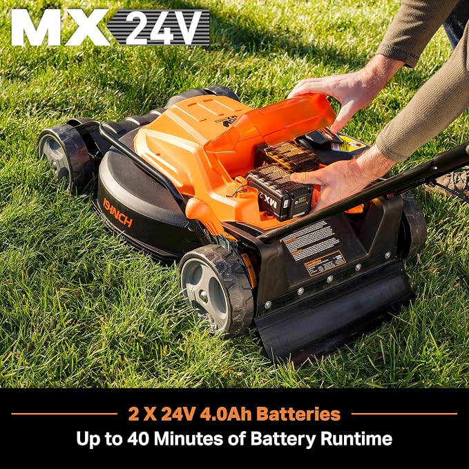 LawnMaster CLMF4819X 19-inch Brushless Cordless Lawn Mower with 2X24V MAX 4.0Ah Battery and a Dual Charger 6 Cutting Position