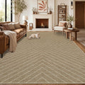 Garvee Washable Easy Jute Living Room Rug - Striped Outdoor Rugs 9x12 for Patio, Large Farmhouse Indoor Outdoor Carpet, Non Slip Low Pile Stain Resistant Carpet for Bedroom Dining Room 9'x12'