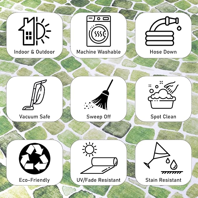 ReaLife Rugs Machine Washable Indoor Outdoor - Mat Rug Foldable Printed Thin Lightweight Cushioned Fade Resistant Patio Deck Dock Porch Pool Balcony Camping - Emery - Green 5' x 7'