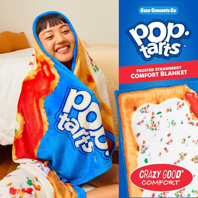 Pop-Tarts™ Cozy Concepts Co. Throw Blanket by Relatable, Looks Like a Giant Strawberry Pop-Tart® to Wrap Yourself Up, Perfect Gag Gift or Teen Girl Room Decor, 60” Cozy Soft Blanket
