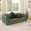 Elevated Dog Sofa for Medium to Large Dogs, Button Tufted Dog Couch Bed with Backrest and Armrests, Durable Memory Foam Pet Bed, Removable Cushion for Medium and Large Dogs, Green