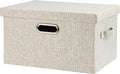 Graciadeco Medium 15" 21 Quart Collapsible Stackable Storage Bins with Lids, 1 Pack Beige Foldable Fabric Closet Storage Boxes with Lids, Heavy-duty Linen Baskets for Bedroom | 21 Quart 1 Pack Beige Collapsible Stackable Linen Fabric 4 Handles Bedroom ...