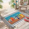 Moucuny 2 Pcs Summer Coir Doormat Outdoor, 16'' x 28'' Beach Mats Peace Love and Flip Flops Welcome Mats, 24'' x 35'' Non-Slip Outdoor Black White Stripe Layered Rug for Porch Front Entryway Decor