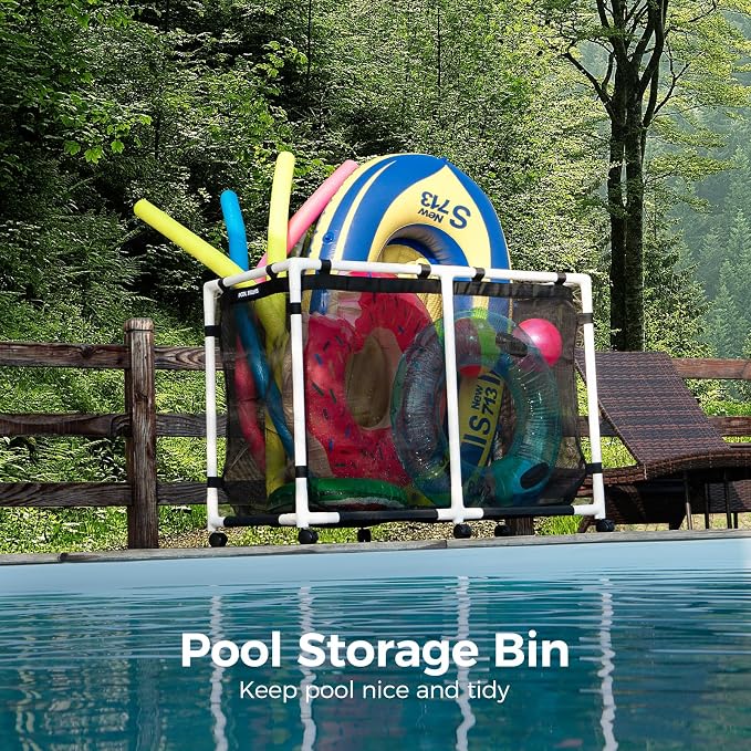 214-Gallon Pool Storage Bin for Swim Gear, Max Style | UV & Tear-Resistant Textilene, Easy Setup, Pool Toys, Floats & Towels Organizer, Up to 110 lb, 6 Locking Wheels