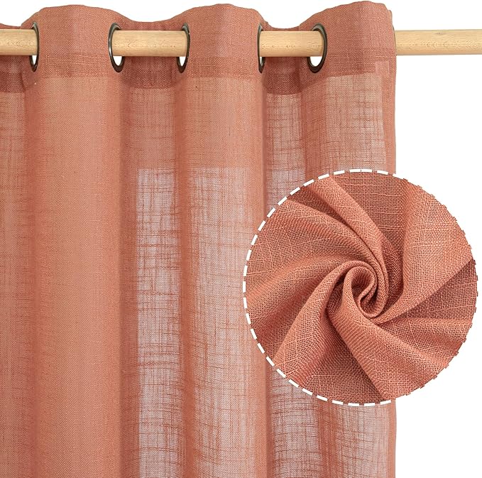 LAMIT Terracotta Linen Curtains 84 Inch Length 2 Panels - Image 2