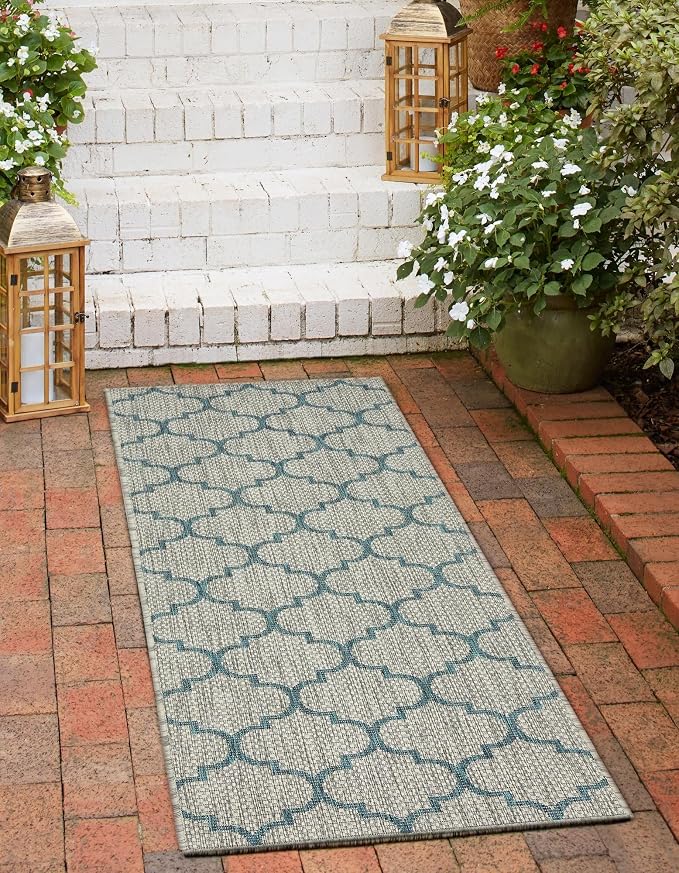 Unique Loom Outdoor Trellis Collection Area Rug (2' x 6' 1" Runner, Gray/ Ivory)