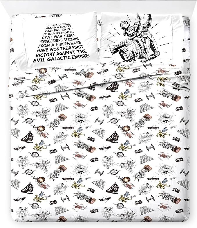 Star Wars Queen Comforter Set 7 Piece Soft Bedding for Boys, Multi | Darth Vader Yoda, Bed in a Bag, Comforter Sheets Shams Pillowcases, Soft Microfiber, Machine Washable, Boys Gift