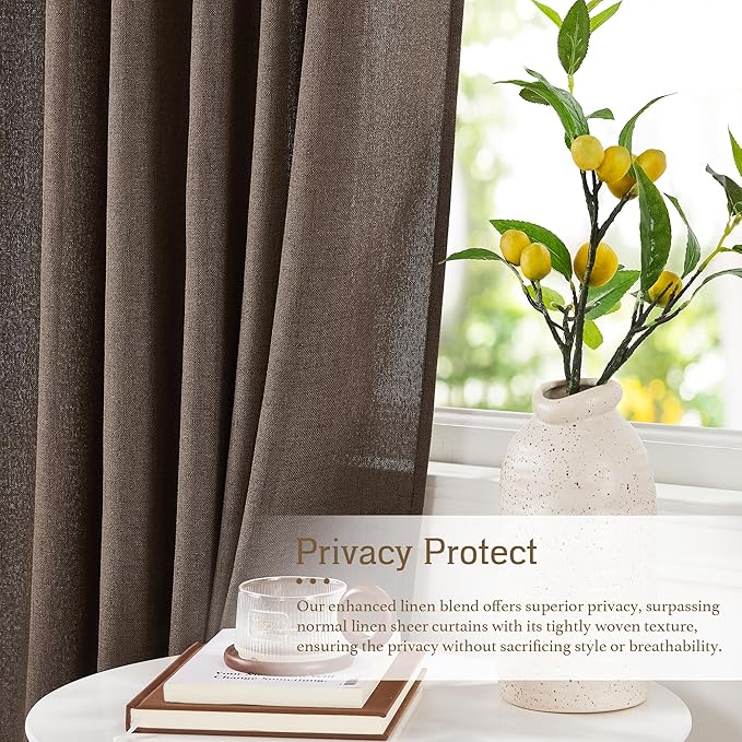 RYB HOME Natural Linen Sheer Curtains 90 inches Long - Image 2