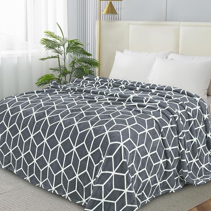 Elegant Comfort Luxury Velvety-Soft Coral Flannel Blanket Micro-Velour Ultra-Softness Fuzzy Plush, Full/Queen, Grey