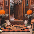 Halloween Decor Doormat Combo Set, 100% Coco Coir Welcome Mat + 28 x 43 Inches Orange and Black Plaid Rug - Halloween Fall Front Porch Entryway Decor Floor Mat, Outdoor Autumn Mats Happy Halloween