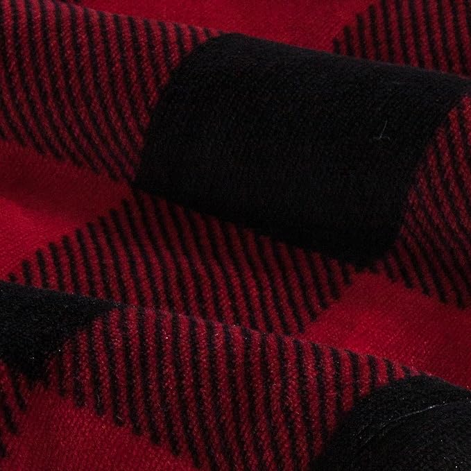 Elegant Comfort Ultra Soft Reversible Buffalo Plaid Flannel Sherpa Blanket - Cozy Silky Checkered Fleece Throw for Couch, Bed - Plush Fuzzy Warm Winter Blanket for Gift, King, Burgundy