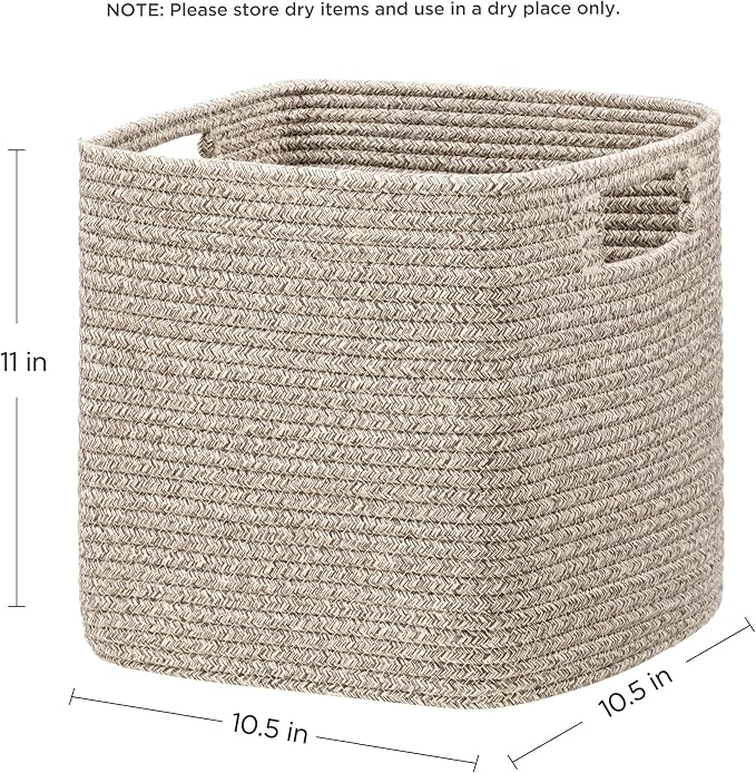 UBBCARE Storage Cubes 11 Inch, Cotton Rope Woven Baskets for Organizing, Cube Storage Bin for Baby Nursery, 2-Pack Square Toy Storage Baskets for Shleves Organizer, Closet, Kidsroom, All Browm