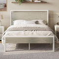 Allewie Queen Size Bed Frame, Heavy Duty 12 Metal Slats Support, White | Wooden Headboard and Footboard, Modern Platform Bed, No Box Spring Needed, Under-Bed Storage, Noise Free, Easy Assembly