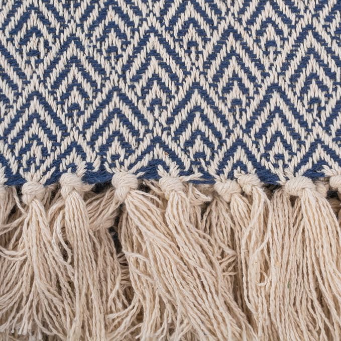 DII Diamond Throw Collection Cotton Woven, 50x60, Nautical Blue