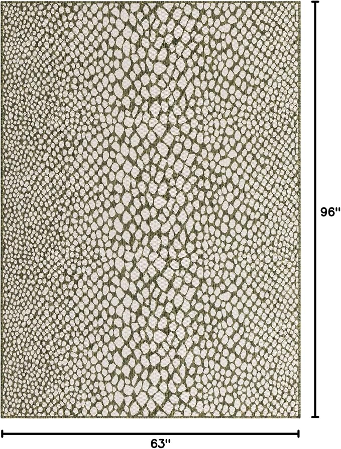 Unique Loom Outdoor Collection Area Rug - Cape Town (5' 3" x 8' Rectangle, Green/ Ivory)