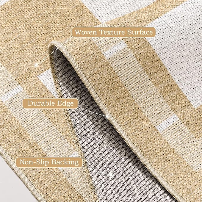 Vasofe Checkered Jute Rugs, 5x7 Outdoor Rug, Washable Rugs for Living Room | Bedroom Indoor Carpet, Non Slip Modern Farmhouse Geometric Area Rugs, Office Backyard Dining Room Mat, Khaki and White