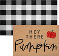 2 Pcs Fall Coir Doormat Outdoor Hey Pumpkin Welcome Outdoor Rugs for Layered Buffalo Black White Plaid Mats for Thanksgiving Autumn Fall Front Door Porch Entryway Decor