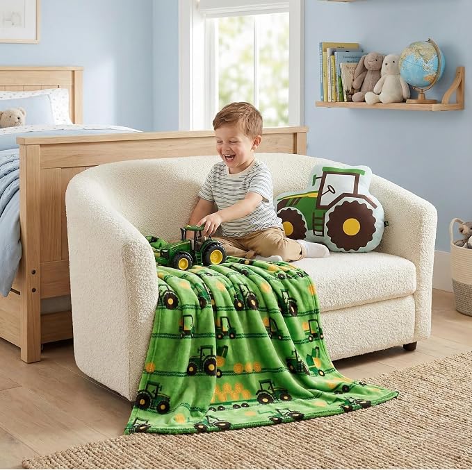 John Deere Trailer Tractor Kids Bedding Super Soft Plush Throw Blanket, 46 in x 60 in, (Officially Licensed Product) by Franco