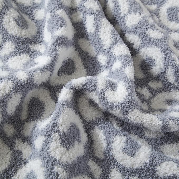 Elegant Comfort Leopard Throw Blanket, Gray Super Soft Cozy Fluffy Warm Throw Blankets for Couch, Sofa, Chair, Bed, Camping, Picnic, Travel Lightweight Bed Blanket (50" x 70")