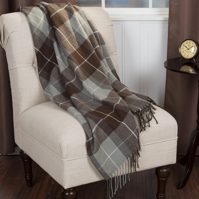 Bedford Home Throw Blanket - 50x60 Machine-Washable Cashmere-Like Throw for Sofas, Beds, and Chairs - Soft Blanket for Room Decor (Brown Plaid)