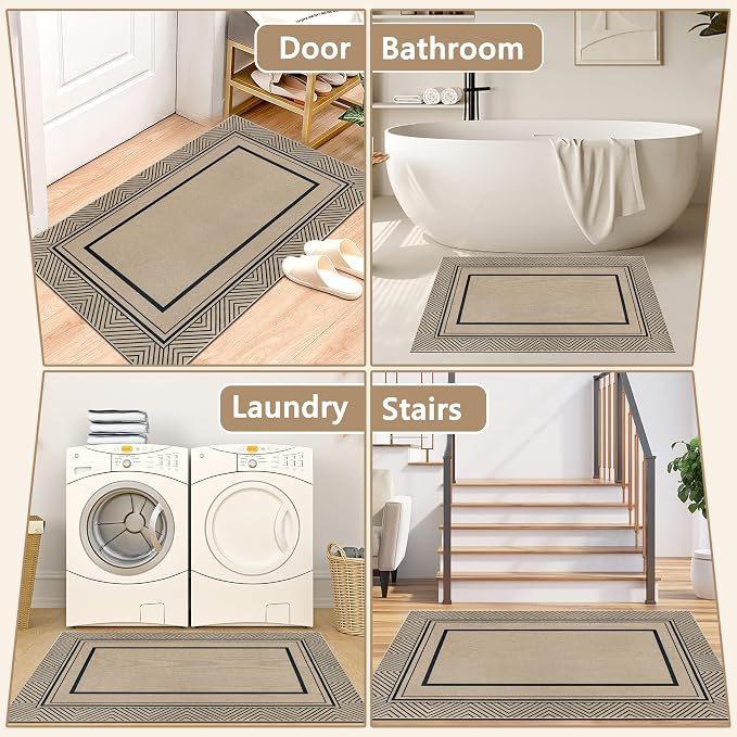 Capslpad Faux Jute 3x5 Area Rug, Geometry Line Patio Rug, Washable Front Porch Rug, Farmhouse Non-Slip Entryway Rugs for Indoor Outdoor, Black