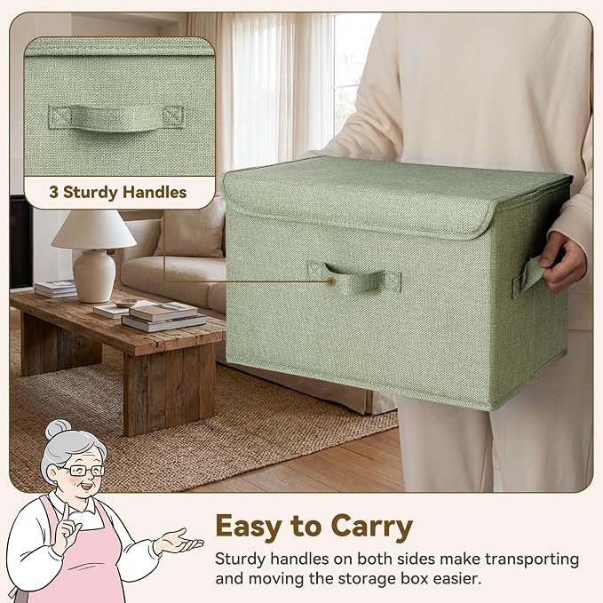 GRANNY SAYS Stoarge Basket with Lid, Decorative Storage Boxes, Closet Storage Bins for Clothes, Collapsible Stackable Organization, Sage Green&Dark Green, 2-Pack