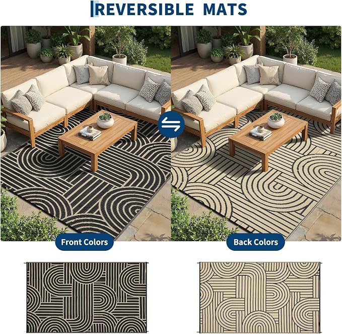 Garvee Reversible Rainbow Outdoor Rug 5x8, Waterproof Outdoor Plastic Straw Rug, RV Mat for Picnics, Patio, Camping, Balcony, Deck, Backyard, Porch, Brown