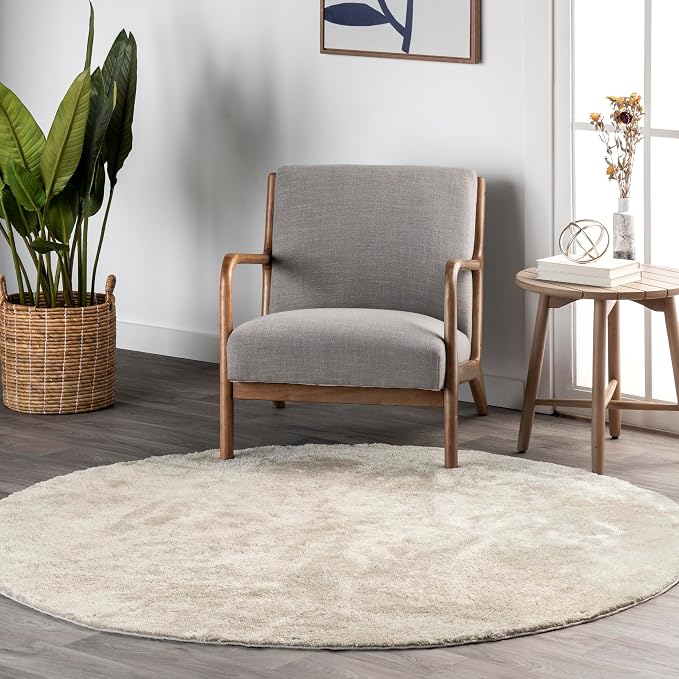 nuLOOM Loni Cream Solid Washable Area Rug, 4' Round