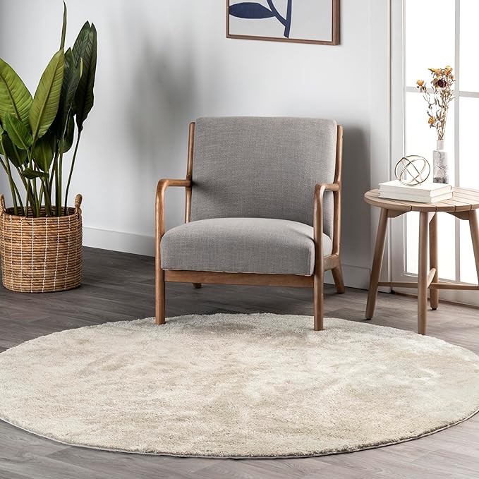 nuLOOM Loni Cream Solid Washable Area Rug, 6' Round