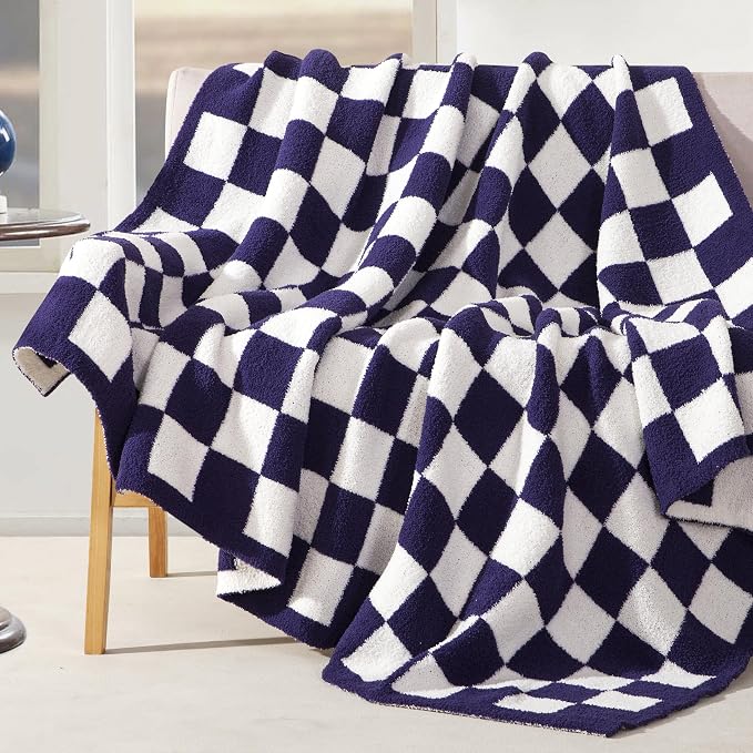 Elegant Comfort Checkered Throw Blanket, Purple Super Soft Cozy Fluffy Warm Throw Blankets for Couch, Sofa, Chair, Bed, Camping, Picnic, Travel Lightweight Bed Blanket (50" x 70")