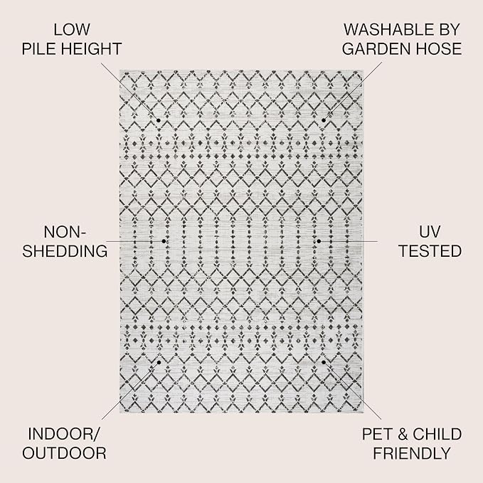 JONATHAN Y Moroccan Geometric Indoor Outdoor Round Area Rug 6 Ft Cream/Black, Ourika Textured Weave for Backyard, Patio, Porch, Easy-Cleaning, High Traffic, Pet-Friendly, Non-Shedding (SMB108I-6R)