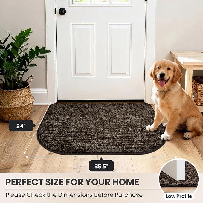 PURRUGS Dirt Trapping Door Mat Half Round 24" x 35.5", Non-Slip Machine Washable Entry Rug, Entrance Mat, Indoor Front Door Mat, Super Absorbent Entryway Rug for Muddy Shoes & Paws, Heathered Brown