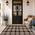 JTJ Outdoor Rug 3x5 for Front Porch, Washable Easy Jute Indoor Outdoor Rug, Non Slip Entryway Area Rug for Patio, Kitchen, Balcony, Farmhouse Black & Tan Plaid Rug