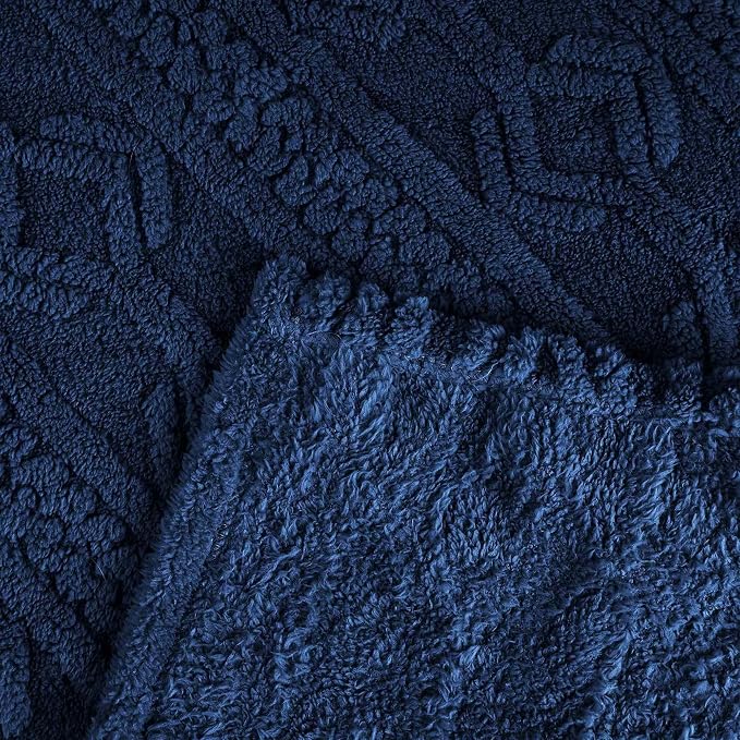 SUPERIOR Fleece Boho Jacquard Blanket, Decorative Blankets for Bedroom, Sofa, Plush, Fluffy, Soft, Cute Room Decor, Beautiful Cover, Comfort Essentials, Arctic Collection, Full/Queen, Navy Blue