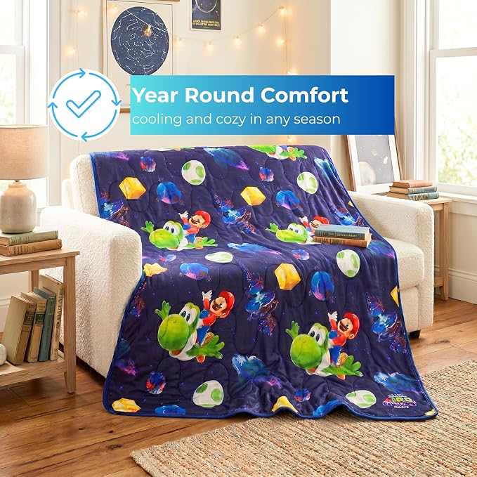 Super Mario Galaxy Movie Cooling Throw for Hot Sleepers, 50 x 70 Inch Lightweight All-Season, Soft Breathable Cooling Fabric for Couch, Bed, (Officially Licensed Product) by Franco Calm