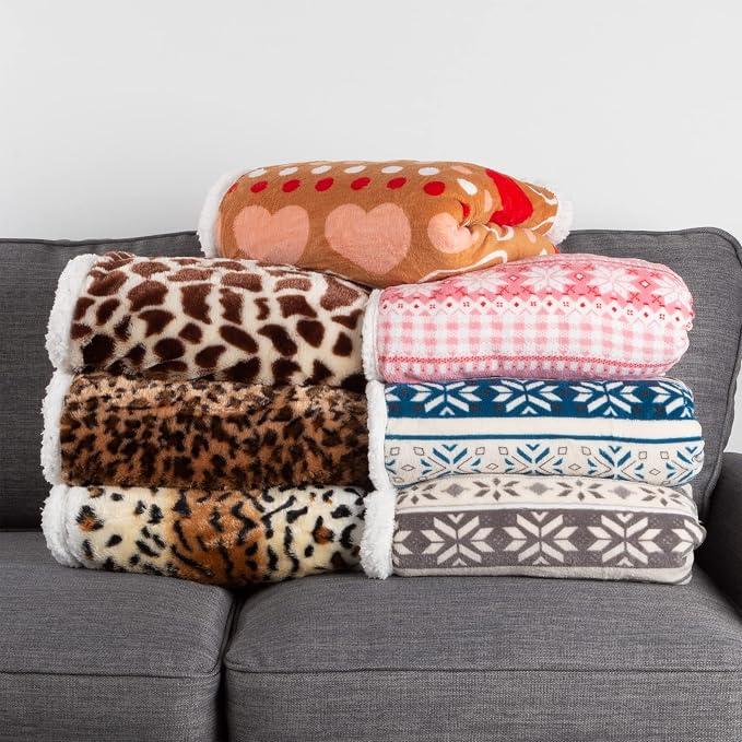 Lavish Home Fleece Sherpa Throw Blanket - Ultra Soft Plush Bed, Sofa or Couch 50" x 60" Tiger Set of 1