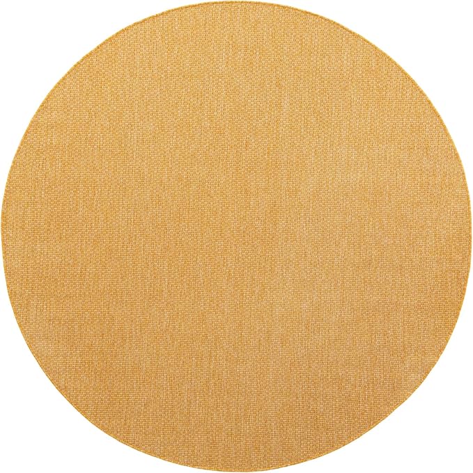 Unique Loom Collection Casual Transitional Solid Heathered Indoor/Outdoor Flatweave Area Rug (7' 10" Round, Corn Harvest Yellow)