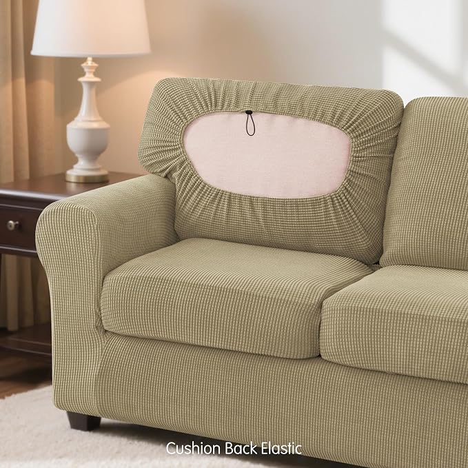 SUBRTEX 7 Pieces Stretch Sofa Slipcover Sets Couch Cover Sets Backrest Cushion Covers Furniture Protector Collection Set for Oversize Sofa Loveseat Chair Slip Covers(Large, New Kahki)
