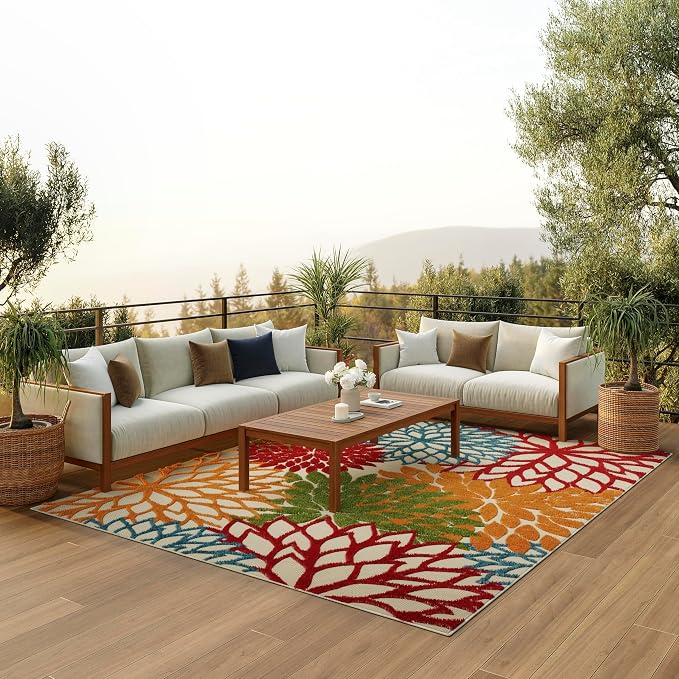 Nourison Home Aloha 10' x 14' Green Fabric Tropical Area Rug (10' x 14')