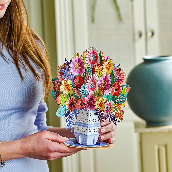 HugePop Flower Bouquet Pop Up Cards 2 Pack - Includes 1 Vibrance Flower Bouquet and 1 Exotica Flower Bouquet, Gift For Mothers Day, Birthday, Valentines Day, All Occasions - Jumbo 10" x 14" Card