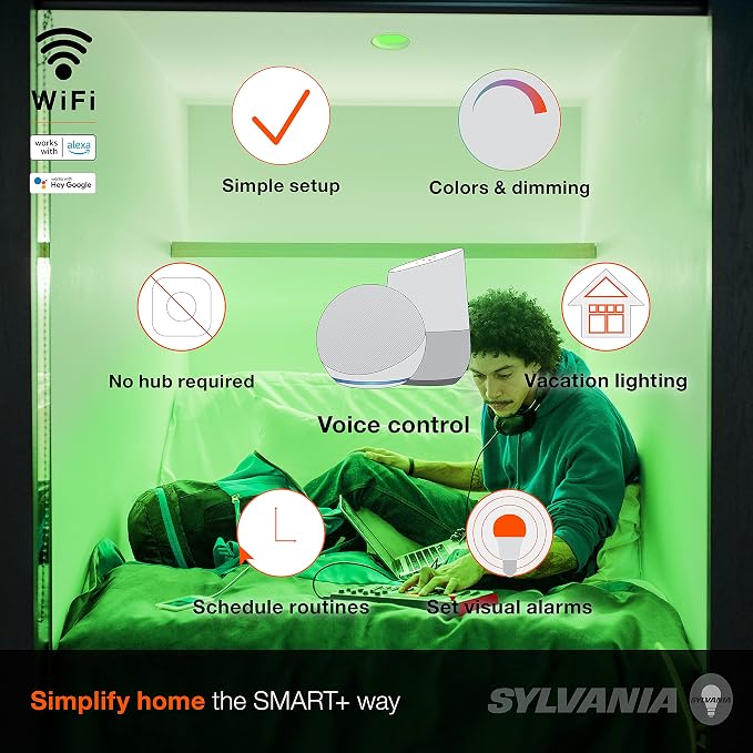 Sylvania WiFi LED Smart Light Bulb, 65W Equivalent Full Color and Tunable White BR30, Dimmable, Works with Alexa and Google Home Only - 4 Pack (75688)