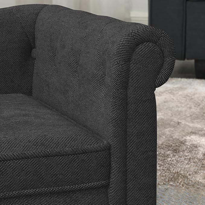 38.9" Upholstery Elevated Dog Sofa with Button‑Tufted Backrest & Rolled Armrests, Pet Couch Bed with Removable Soft Cushion, Comfy Modern Deep Seat Raised Dog Bed for Living Room, Bedroom, Black