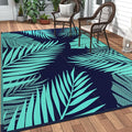 GENIMO Outdoor Rug, Waterproof Plastic Rugs 10'x14' for Camping Blue Green | Outside Larger Leaf Carpet Mat for Porch Decor, Deck, Camping, RV, Backyard, Balcony, Picnic, Beach, Reversible, Foldable