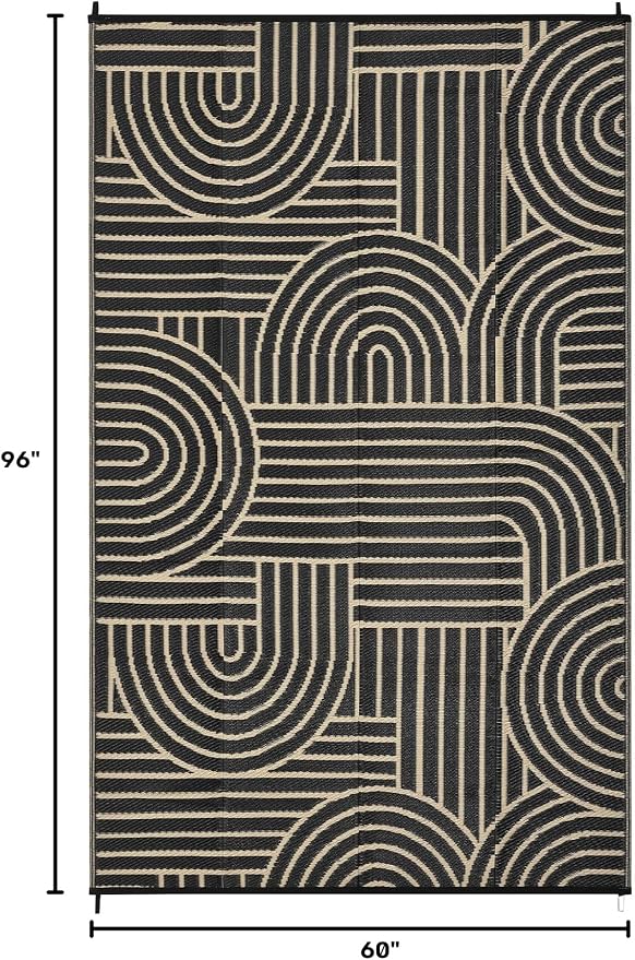 Garvee Reversible Rainbow Outdoor Rug 5x8, Waterproof Outdoor Plastic Straw Rug, RV Mat for Picnics, Patio, Camping, Balcony, Deck, Backyard, Porch, Brown