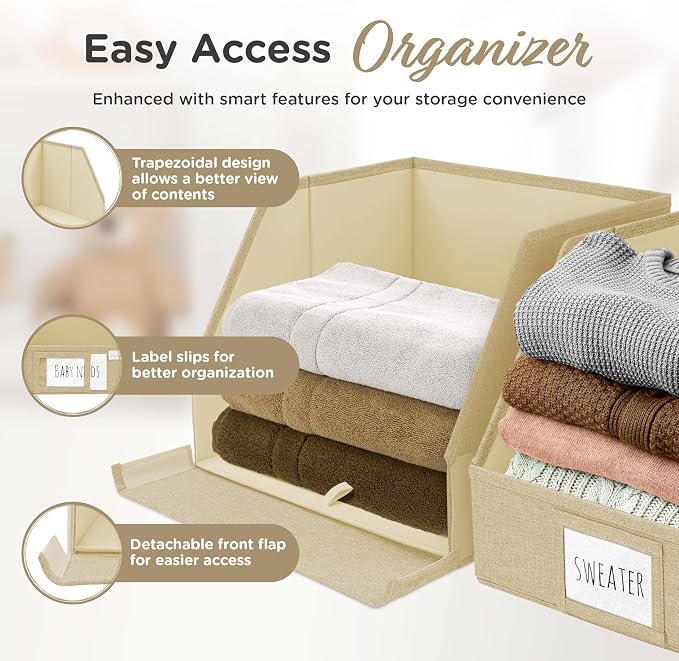 VIVIDECOR Open Front Trapezoid Closet Bins, Fabric Storage Bins for Shelves, 3 Pack