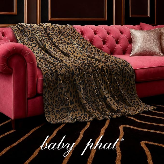 Baby Phat Oversized Plush Throw Blanket 60" x 70", Leopard